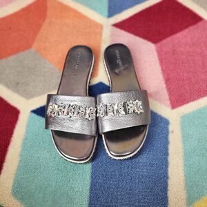 Karl Lagerfeld Silver Slide Sandals
